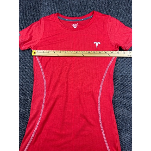 Tesla Womens Red Short Sleeve Logo Stretch Performance Fitted T-Shirt Size XS - Picture 5 of 7